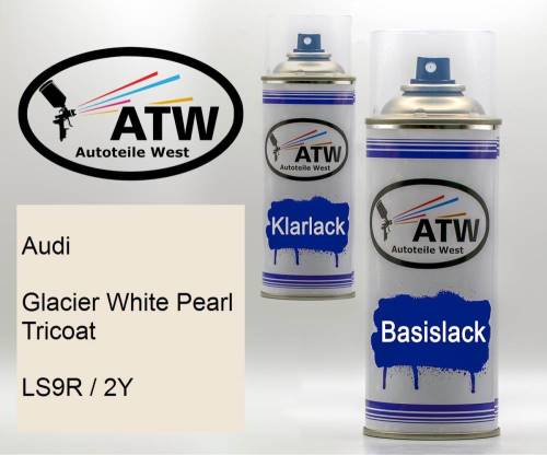 Audi, Glacier White Pearl Tricoat, LS9R / 2Y: 400ml Sprühdose + 400ml Klarlack - Set, von ATW Autoteile West.